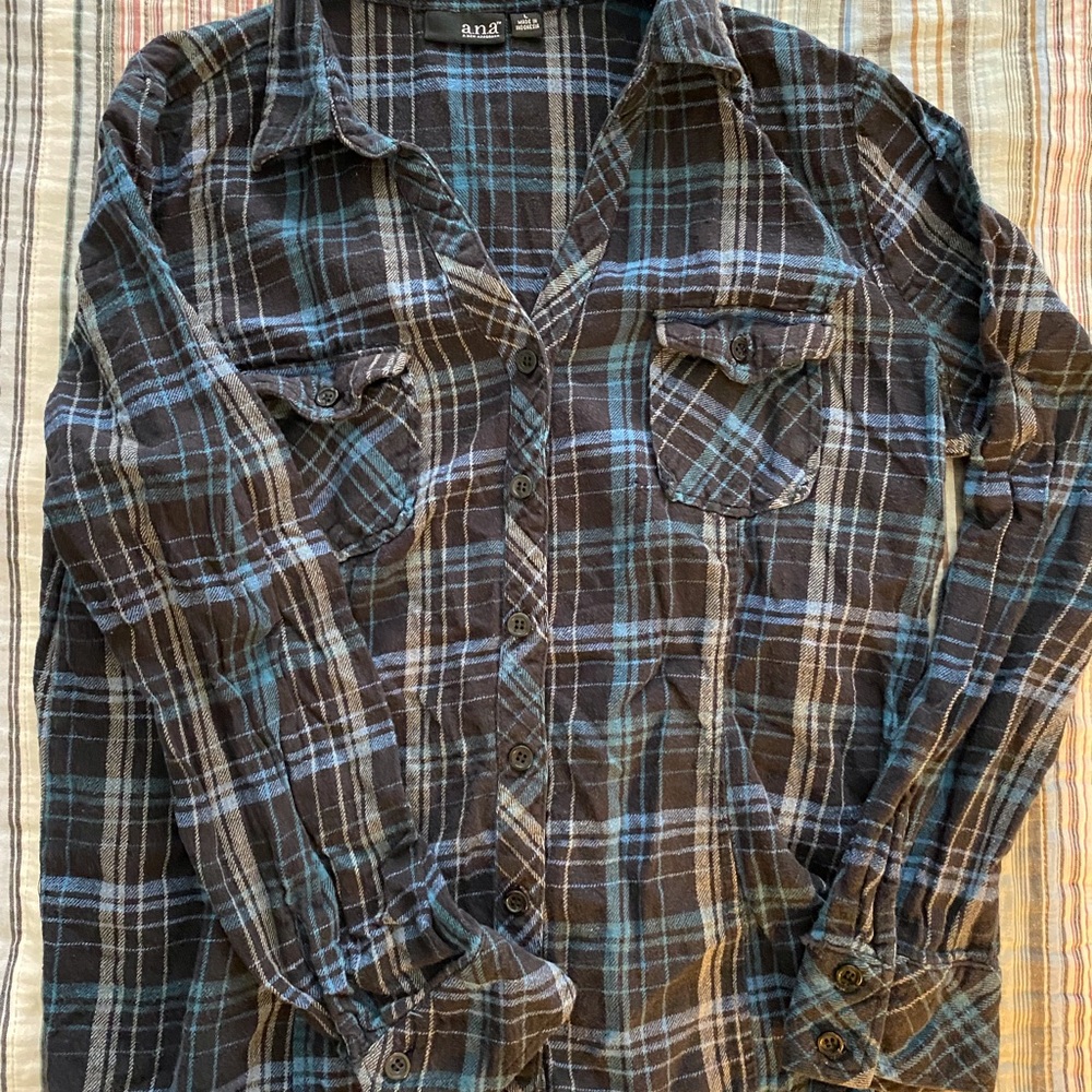 a.n.a. Blue Plaid Flannel Button Down
